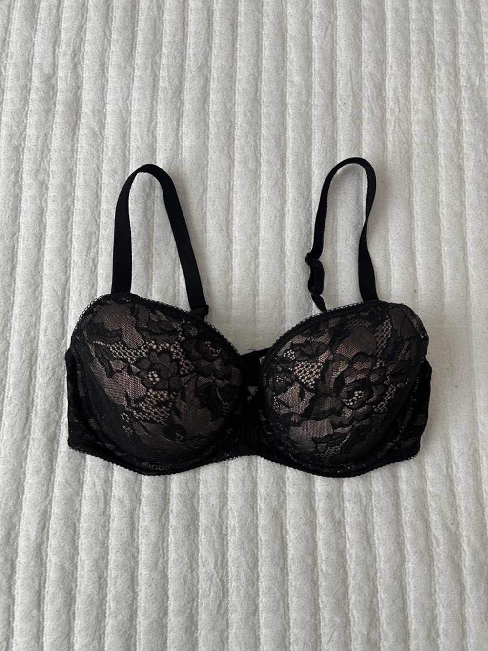 Wacoal Black Lace Underwire Bra with Floral Overlay
